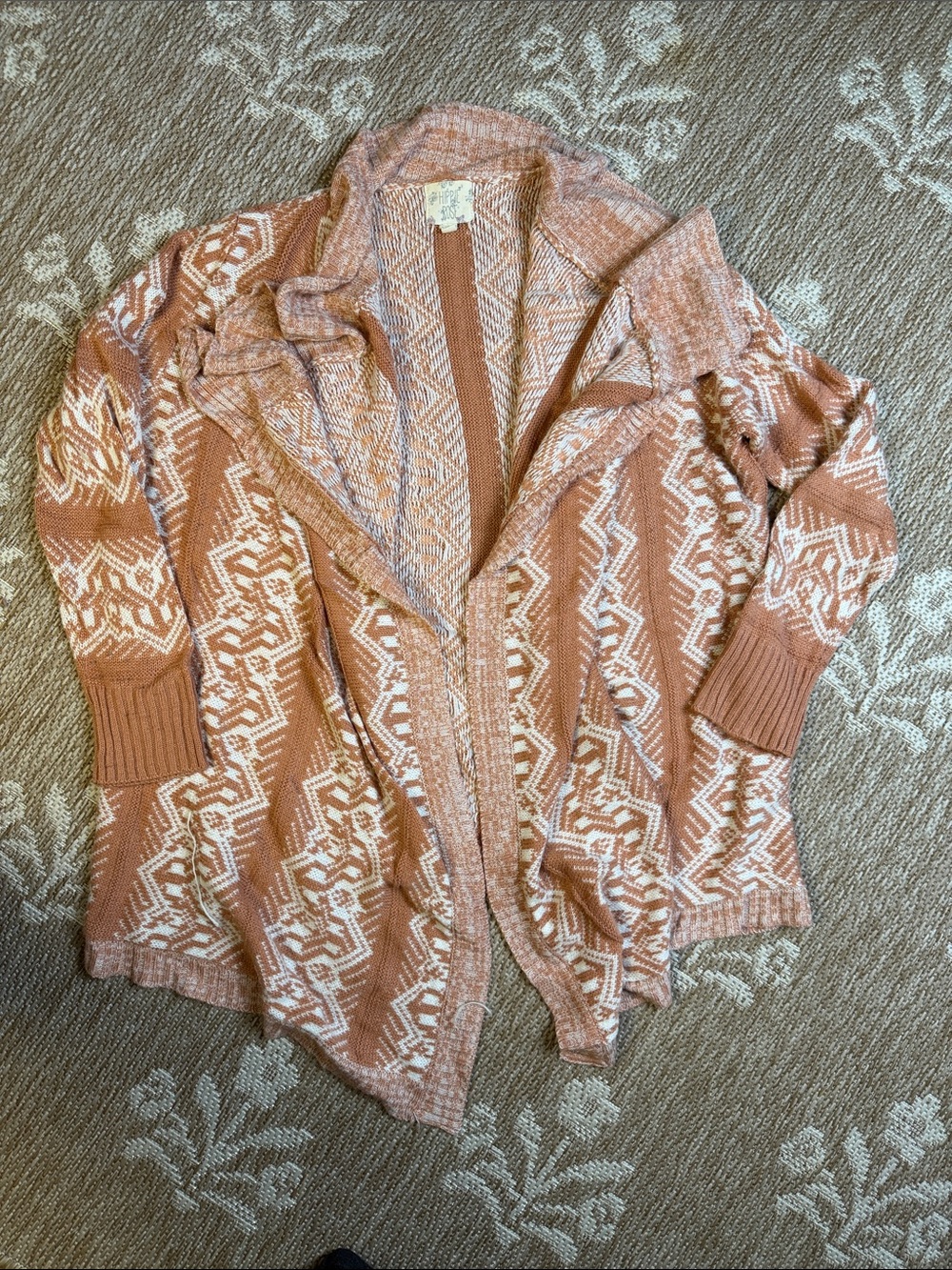 Hippie Rose Dusty Pink & White Patterned Open-Front Cardigan